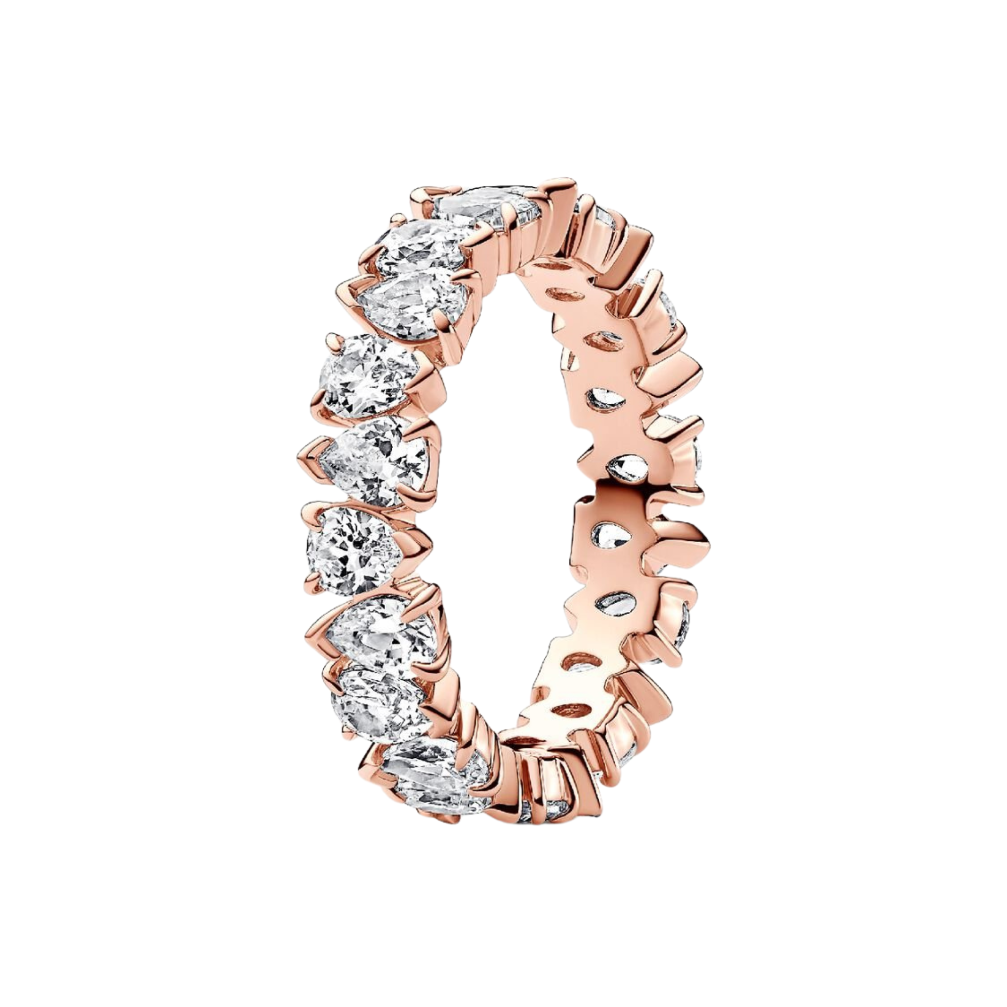 Anillo Pandora Banda Brillante Alterna Color Oro Rosa- Bijuvera
