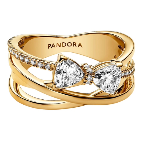 Anillo Pandora Banda Cruzada Lazo Brillante  - Bijuvera