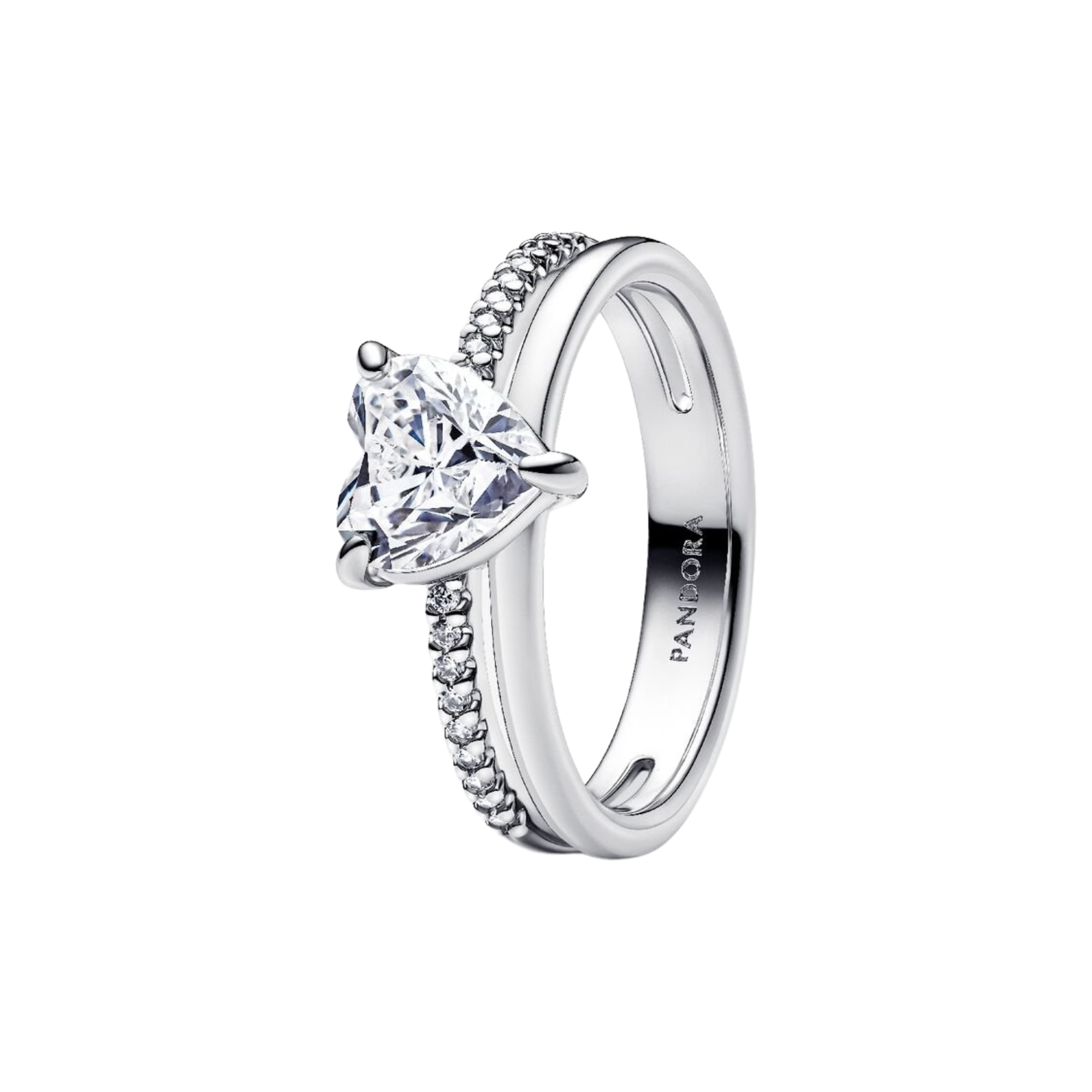 Anillo Pandora Corazón Doble Banda en Color Plata  - Bijuvera