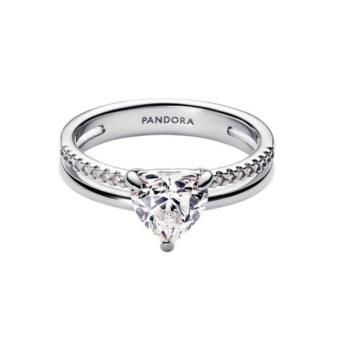 Anillo Pandora Corazón Doble Banda en Color Plata  - Bijuvera