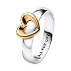 Anillo Pandora Corazón Radiante Deslizante Dos Tonos - Bijuvera