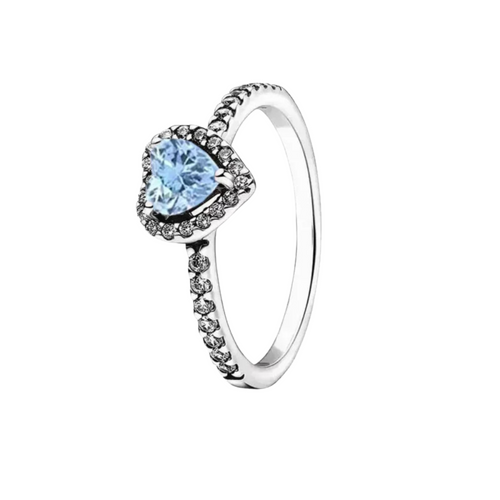 Anillo Pandora Corazón en Relieve Azul Cielo Brillante - Bijuvera