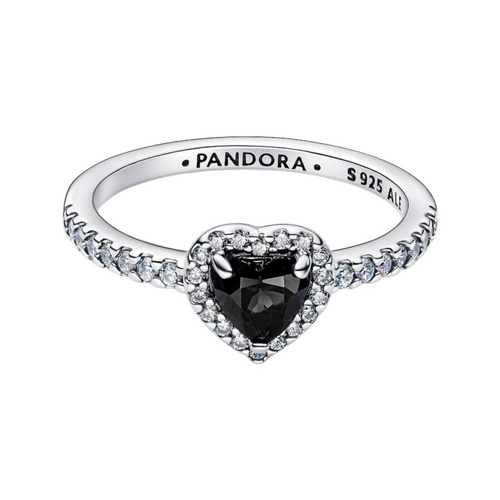 Anillo Pandora Corazón en Relieve Negro Brillante - Bijuvera