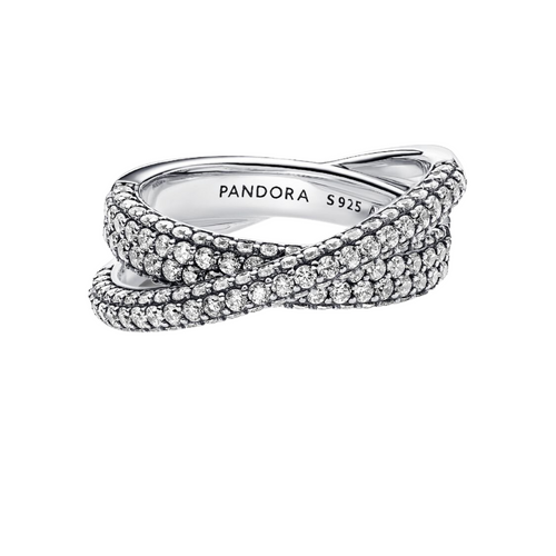 Anillo Pandora Doble Banda Cruzada en Pavé - Bijuvera