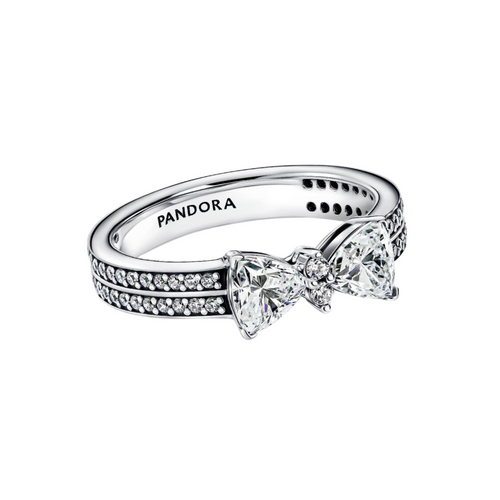 Anillo Pandora Doble Banda Lazo Brillante  - Bijuvera