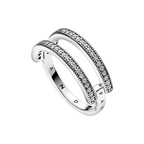 Anillo Pandora Doble Banda Logo y Pavé Pandora Signature - Bijuvera