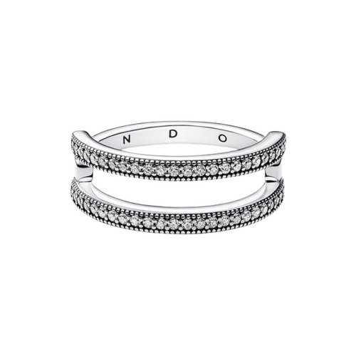 Anillo Pandora Doble Banda Logo y Pavé Pandora Signature - Bijuvera