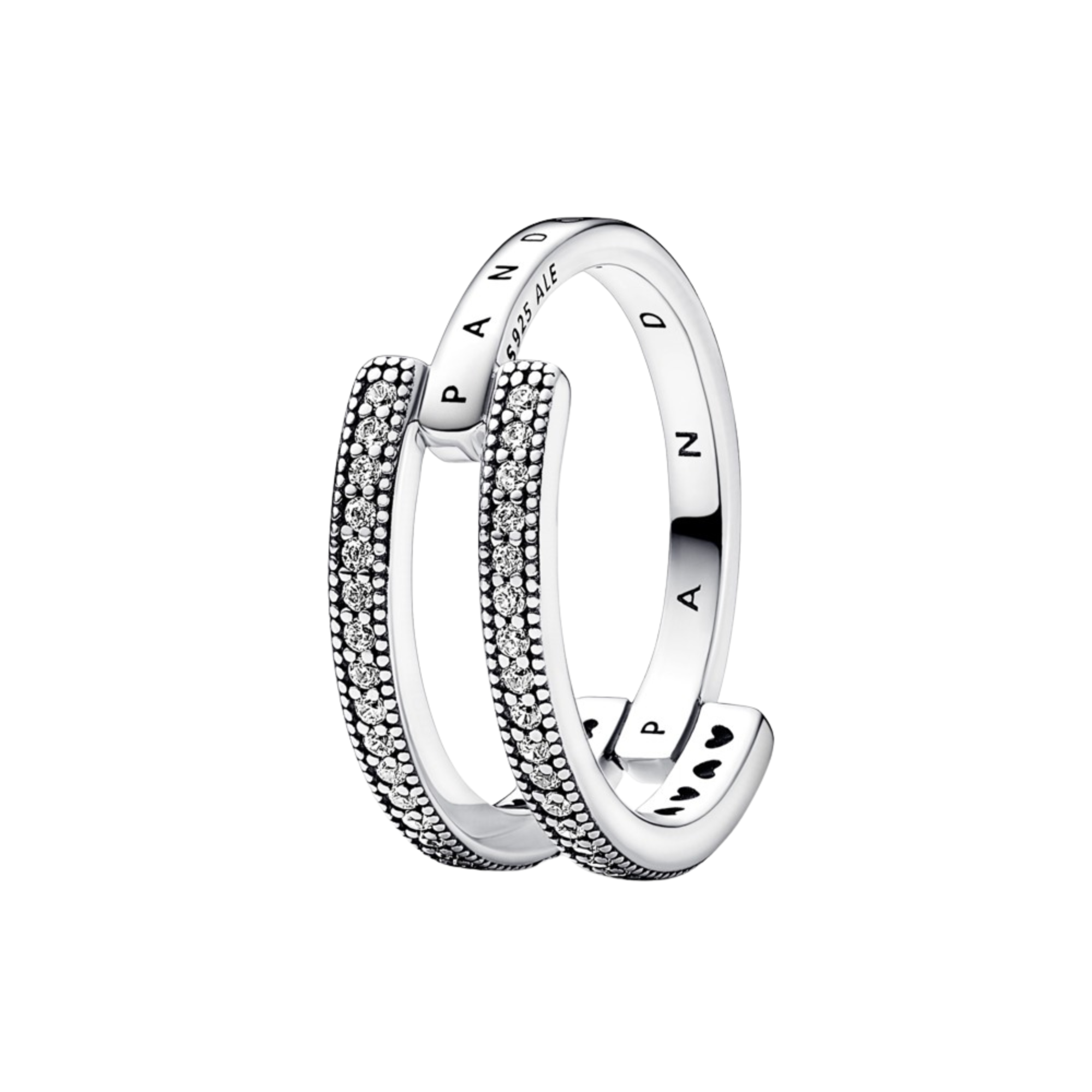 Anillo Pandora Doble Banda Logo y Pavé Pandora Signature - Bijuvera