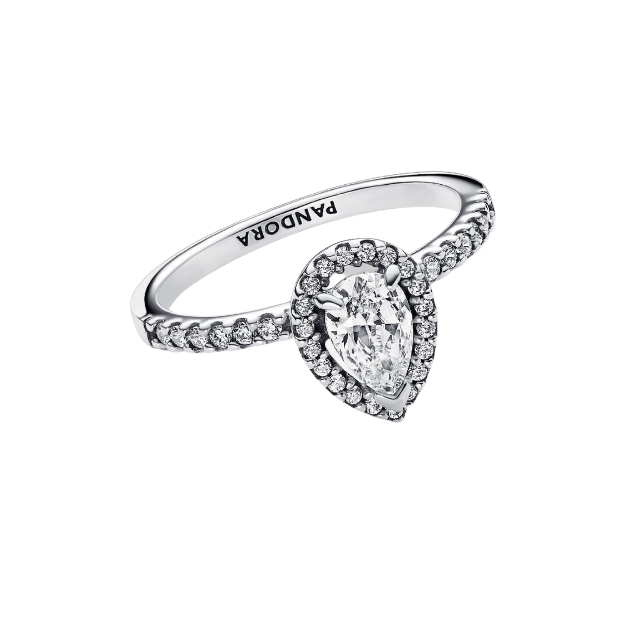 Anillo Pandora Halo Brillante Corte Pera Color Plata - Bijuvera