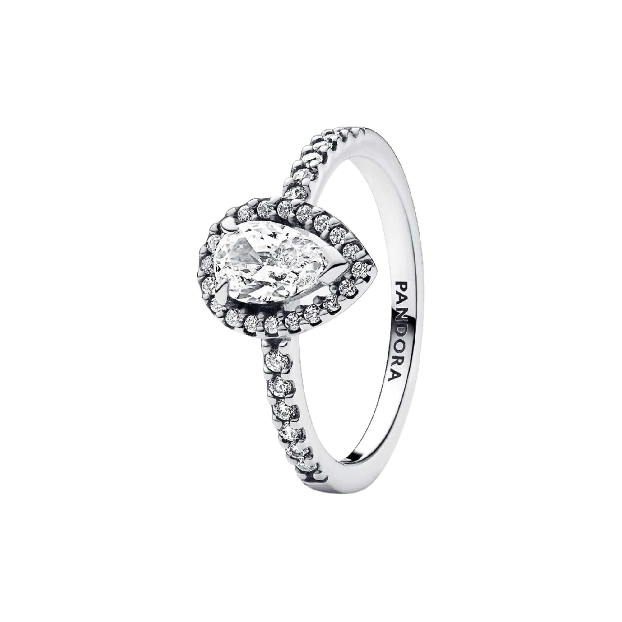 Anillo Pandora Halo Brillante Corte Pera Color Plata - Bijuvera