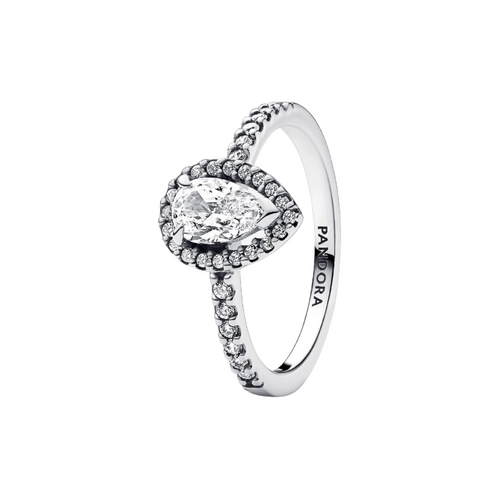 Anillo Pandora Halo Brillante Corte Pera Color Plata - Bijuvera