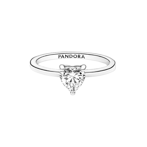 Anillo Pandora Solitario Corazón Brillante  - Bijuvera
