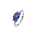 Anello Pandora scintillante con tre pietre rettangolari blu - Bijuvera