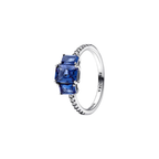 Anello Pandora scintillante con tre pietre rettangolari blu - Bijuvera