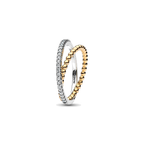 Anillo Pandora Banda Doble Cruzada Cuentas y Pavé - Bijuvera