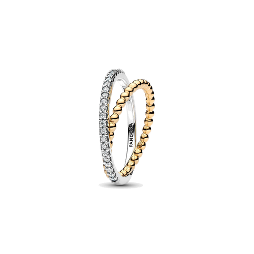 Anillo Pandora Banda Doble Cruzada Cuentas y Pavé - Bijuvera