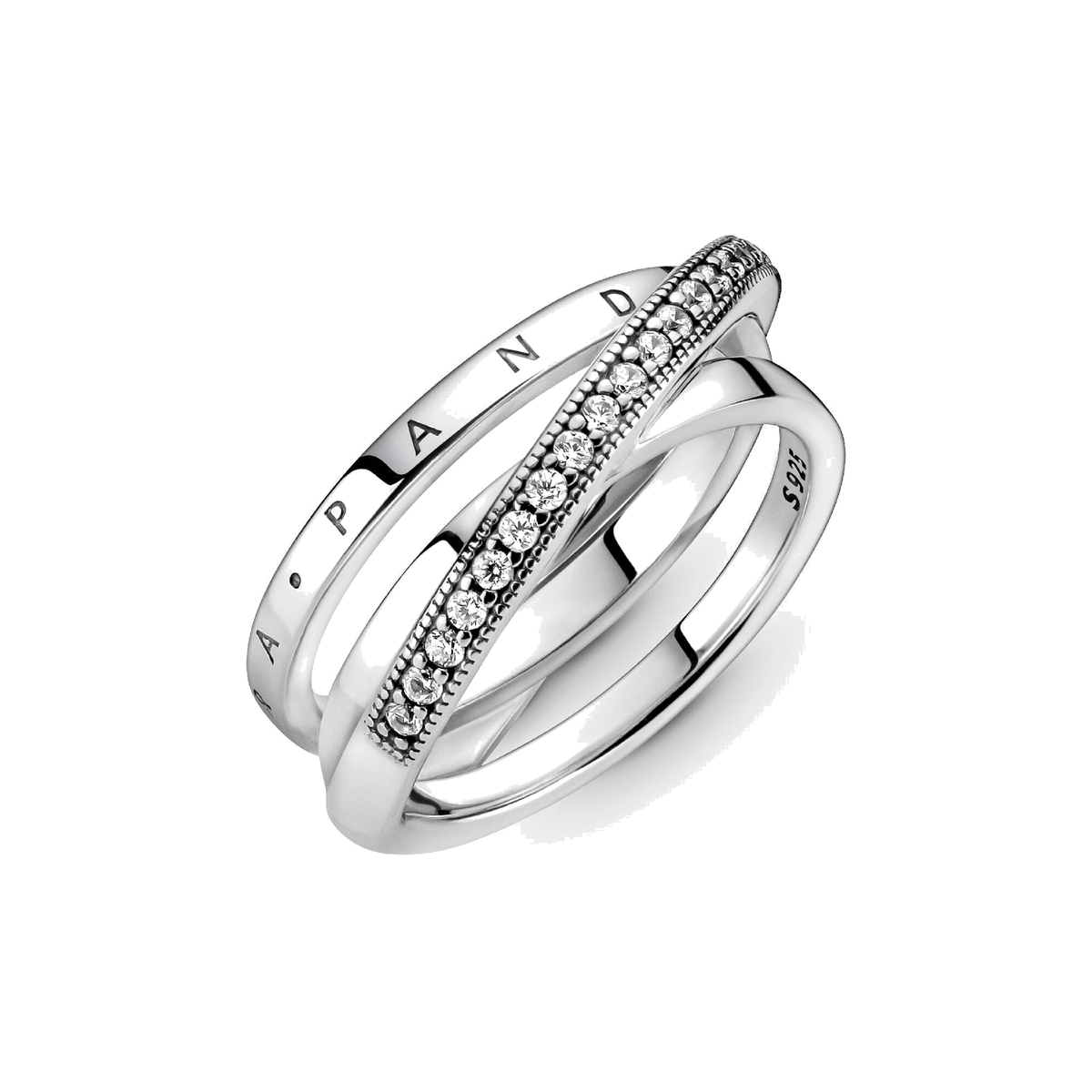 Anillo Pandora Cruzado Triple Alianza en Pavé - Bijuvera