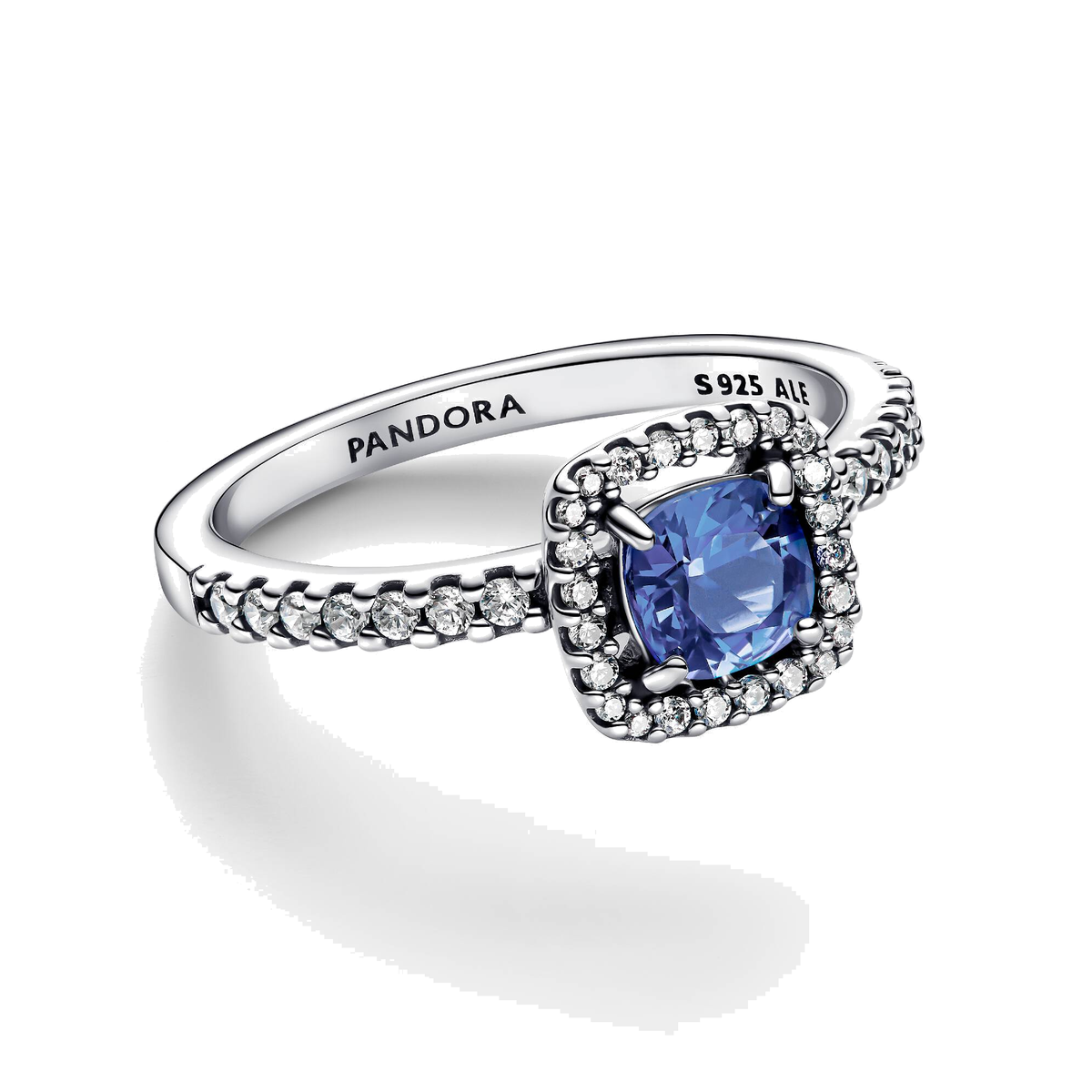 Anillo Pandora Halo Azul Cuadrado Brillante - Bijuvera