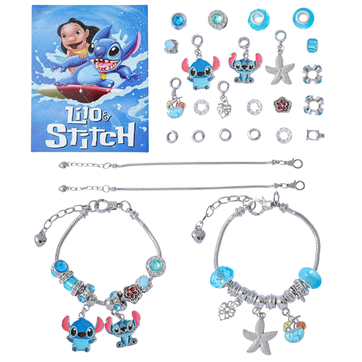Adventskalender Stitch Sieraden – Blauwe Thema Type 14 met Armband en Charms