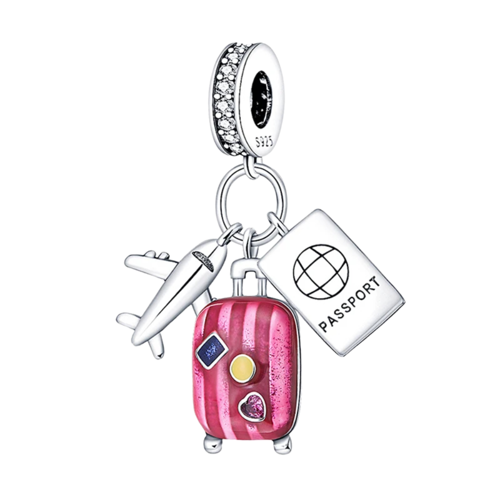 Charm Colgante Avión, Maleta Rosa, Passport - Bijuvera