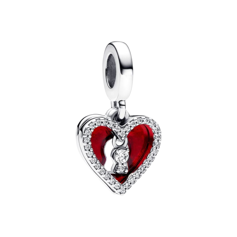 Charm Pandora Pendentif Double Cœur Rouge et Serrure - Bijuvera