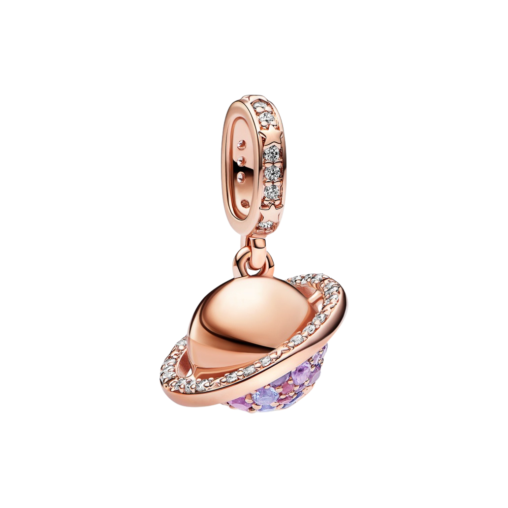 Charm Pandora Colgante Planeta Morado en Color Oro Rosa - Bijuvera