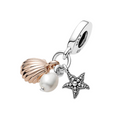 Charm Pandora Colgante Triple Perla Cultivada de Agua Dulce, Estrella de Mar y Concha - Bijuvera
