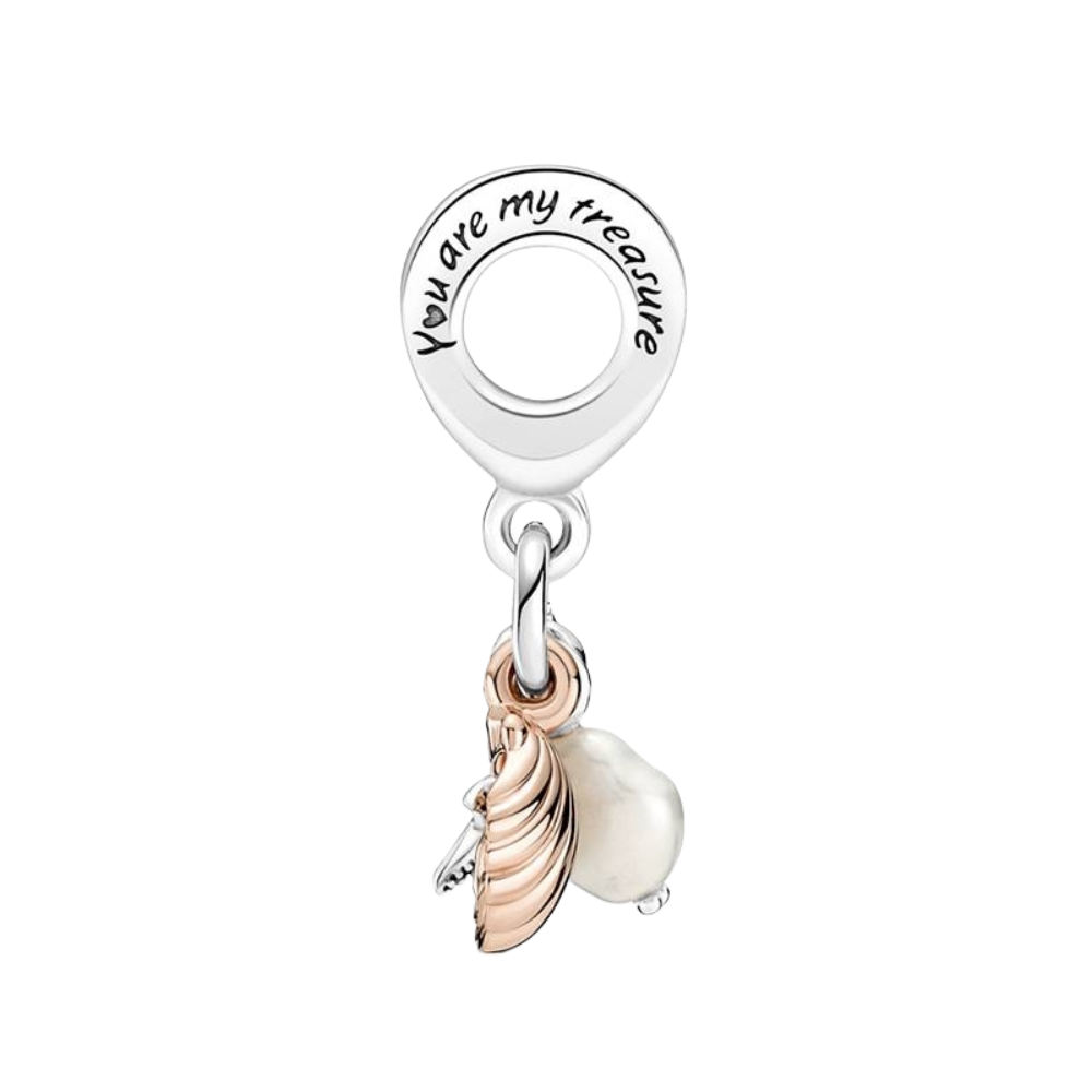 Charm Pandora Colgante Triple Perla Cultivada de Agua Dulce, Estrella de Mar y Concha - Bijuvera