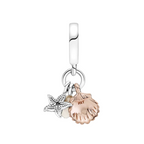 Charm Pandora Colgante Triple Perla Cultivada de Agua Dulce, Estrella de Mar y Concha - Bijuvera