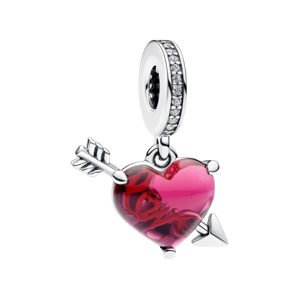 Pandora Charm Roter Herz- und Pfeil-Murano-Glasanhänger - Bijuvera
