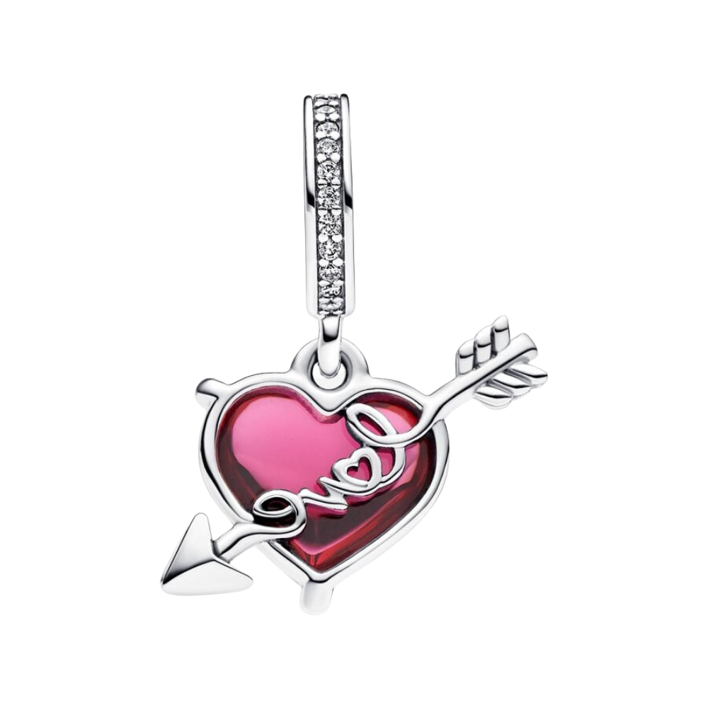 Pandora Charm Roter Herz- und Pfeil-Murano-Glasanhänger - Bijuvera