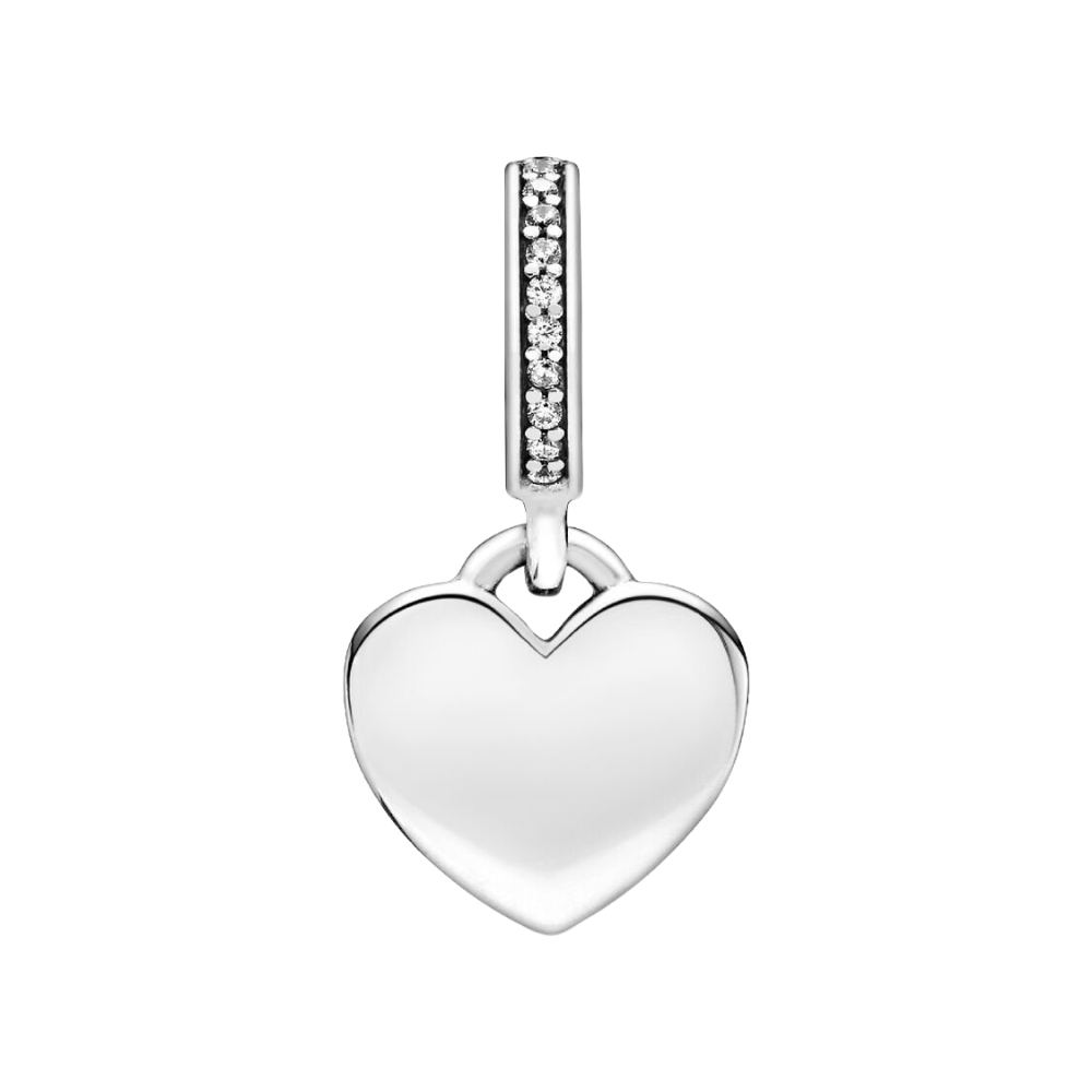 Charm Pandora Colgante Etiqueta de Corazón Personalizable en Plata de Ley 925