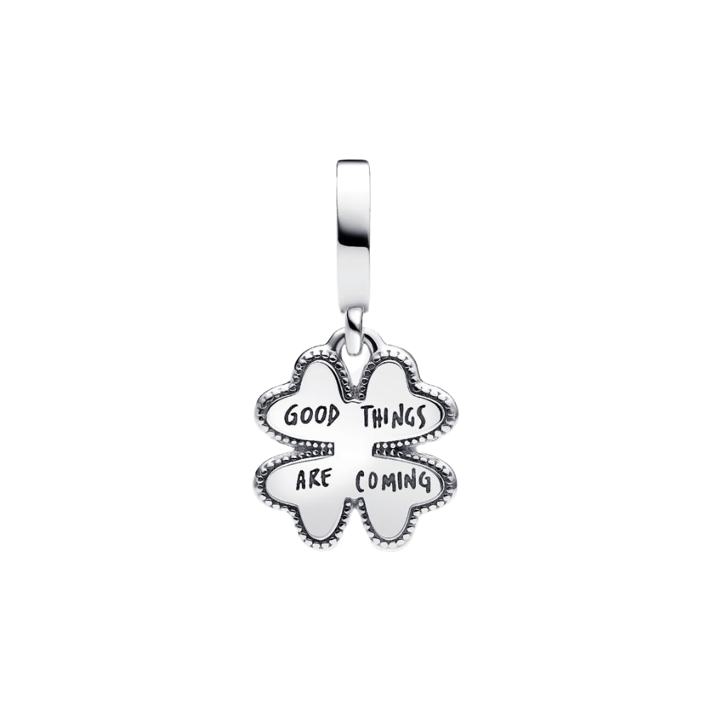 Pandora Charm Anhänger Kleeblatt mit Labor-Diamant – 0.009 ct, 925er Sterlingsilber und 14K Gold