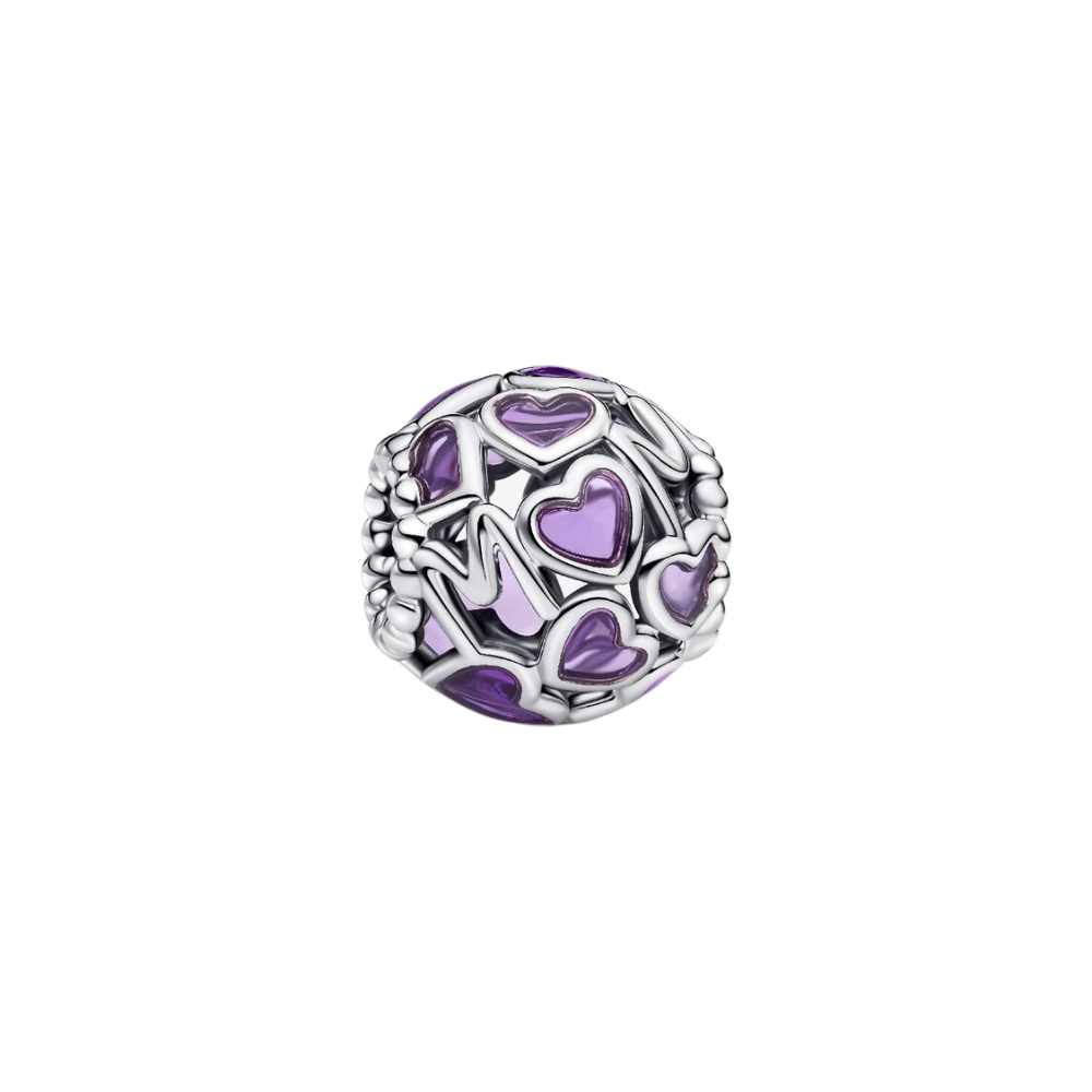 Charm Pandora Mamá y Corazones de Filigrana – Plata de Ley 925 Detallada