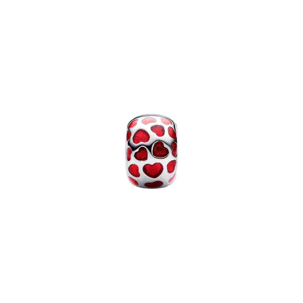 Charm Clip Pandora Redondo con Corazones en Plata de Ley – Compatible con Pulseras Moments