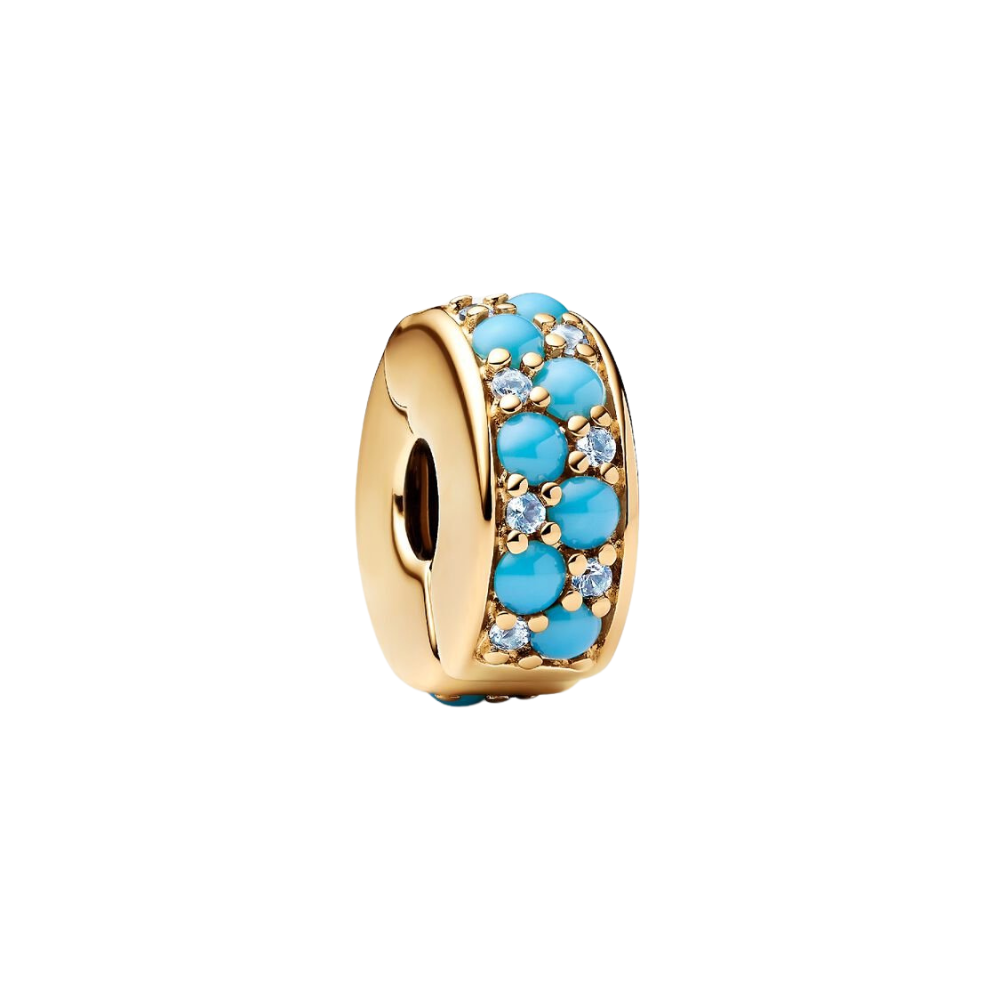 Charm de Clip Pandora Azul Agua con Recubrimiento en Oro de 14k