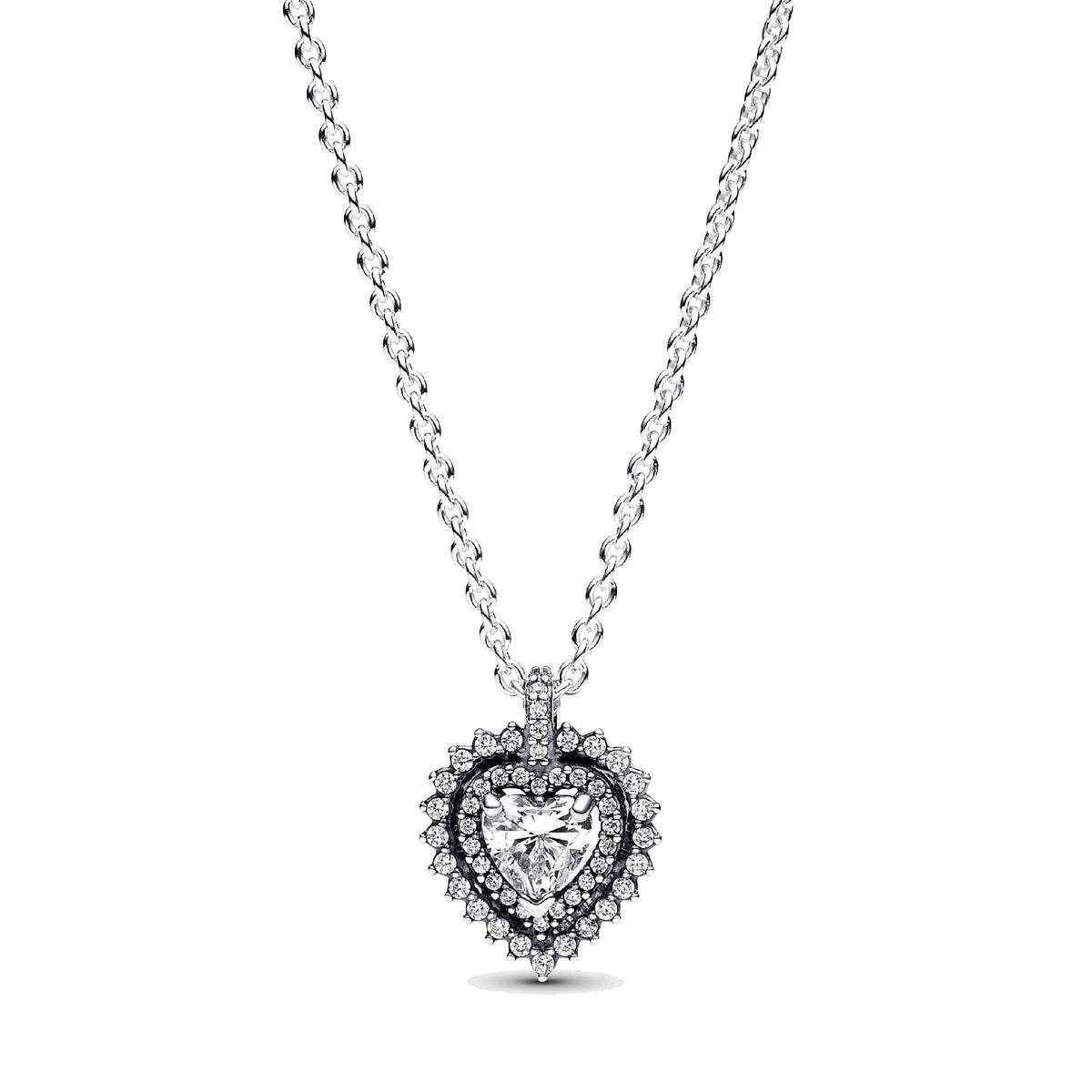 Collar Pandora con Colgante Halo y Corazón Brillantes - Bijuvera