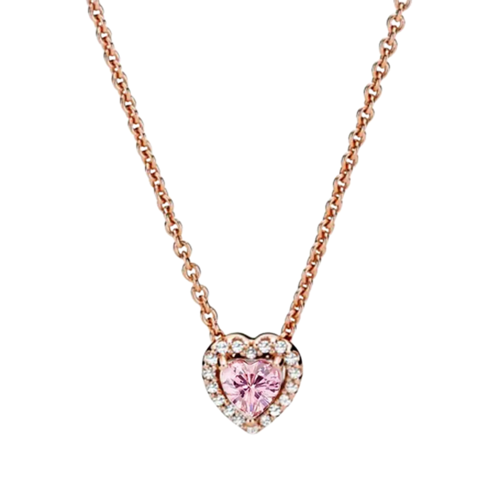 Collar Color Oro Rosa Corazón Rosa Halo Brillante - Bijuvera