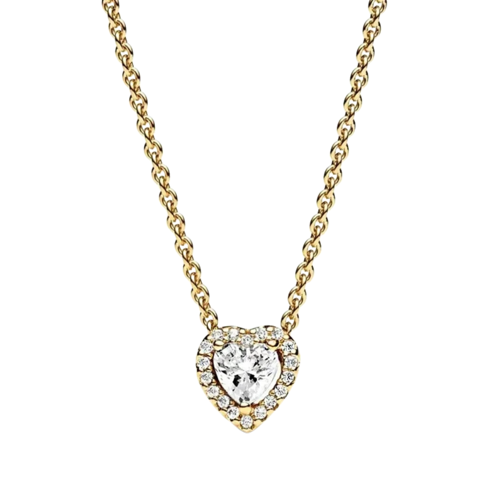 Collar Pandora Color Oro Corazón Blanco Halo Brillante - Bijuvera