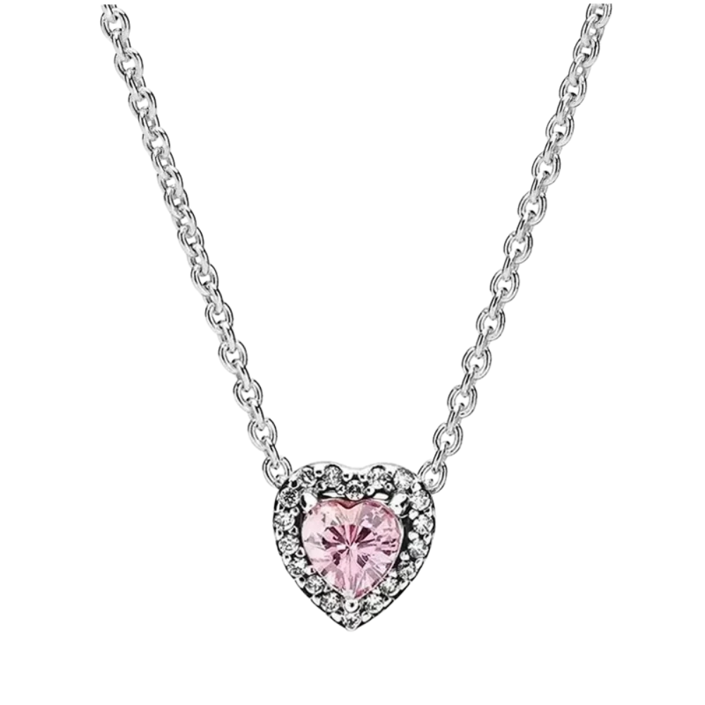 Collar Corazón Rosa Halo Brillante - Bijuvera