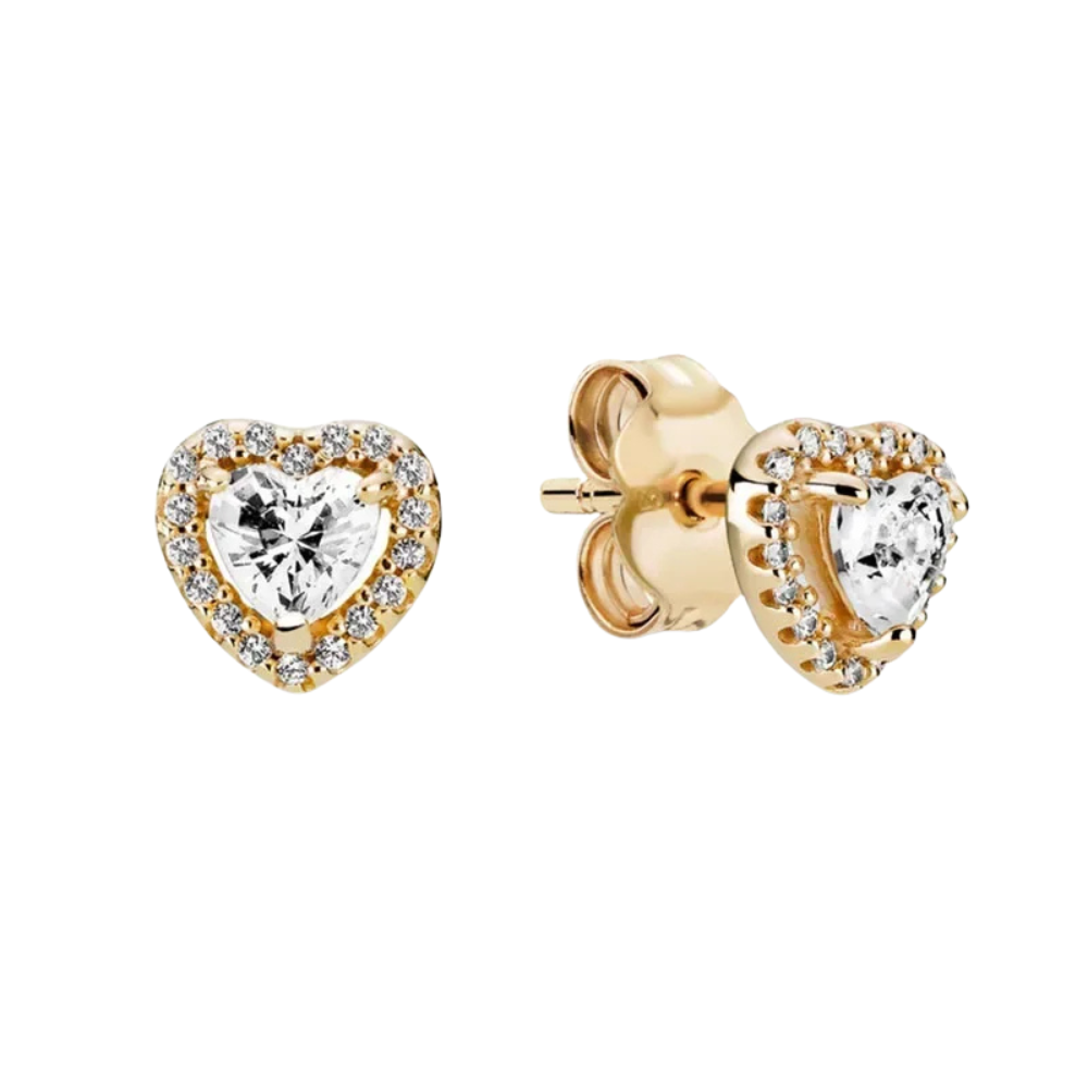 Pandora Ohrstecker Herz in Goldfarben mit Weiß - Modeschmuck