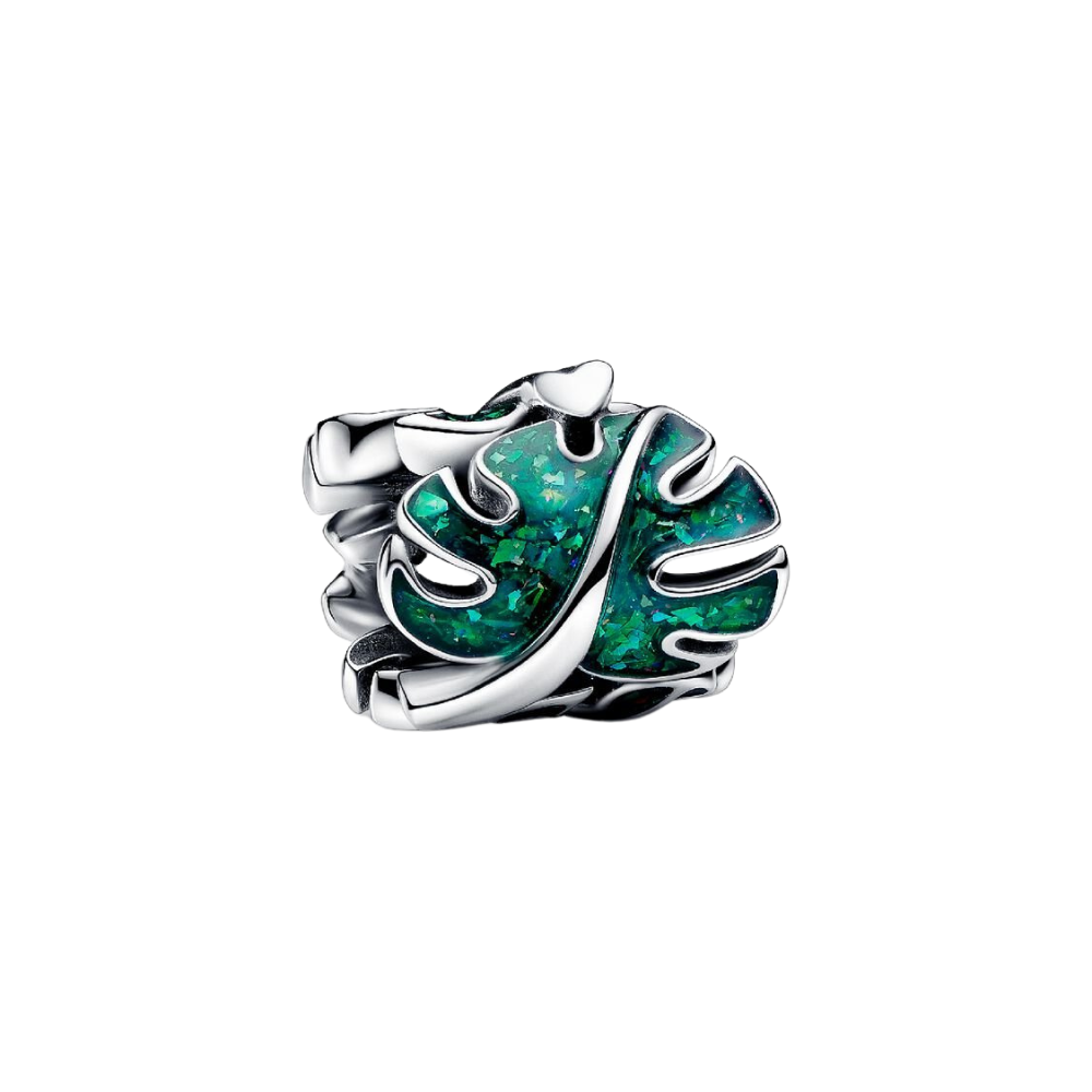 Charm Pandora Hojas de Monstera Verdes en Plata de Primera Ley