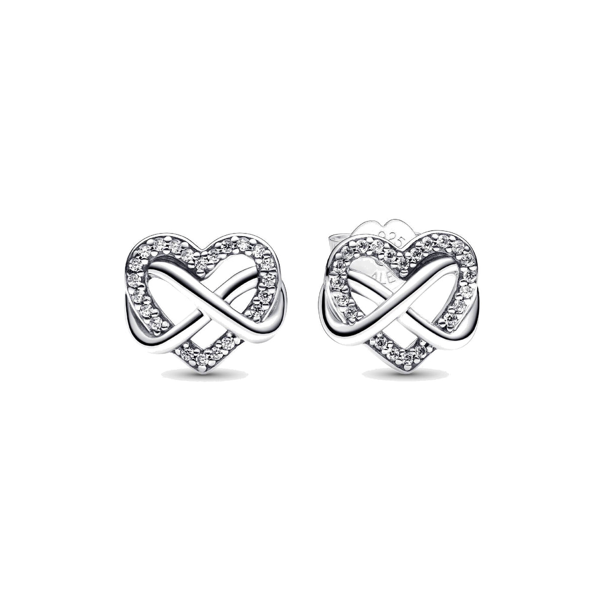 Pendientes Pandora de Botón Corazón Infinito Brillante - Bijuvera