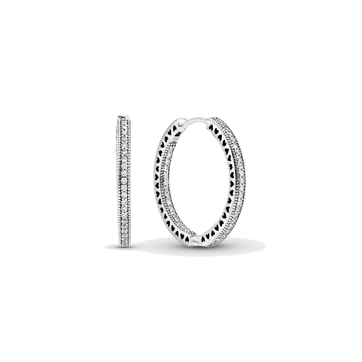 Pendientes Pandora de aro en plata de ley Corazones de grandes - Bijuvera