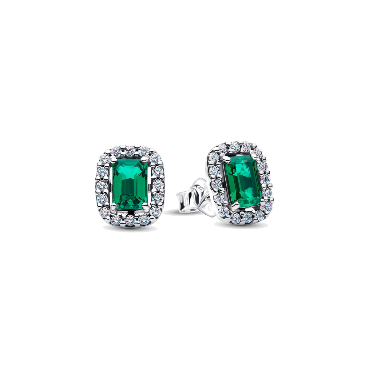Pendientes Pandora de botón Halo Rectangular Verde Brilllante - Bijuvera