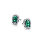 Pendientes Pandora de botón Halo Rectangular Verde Brilllante - Bijuvera