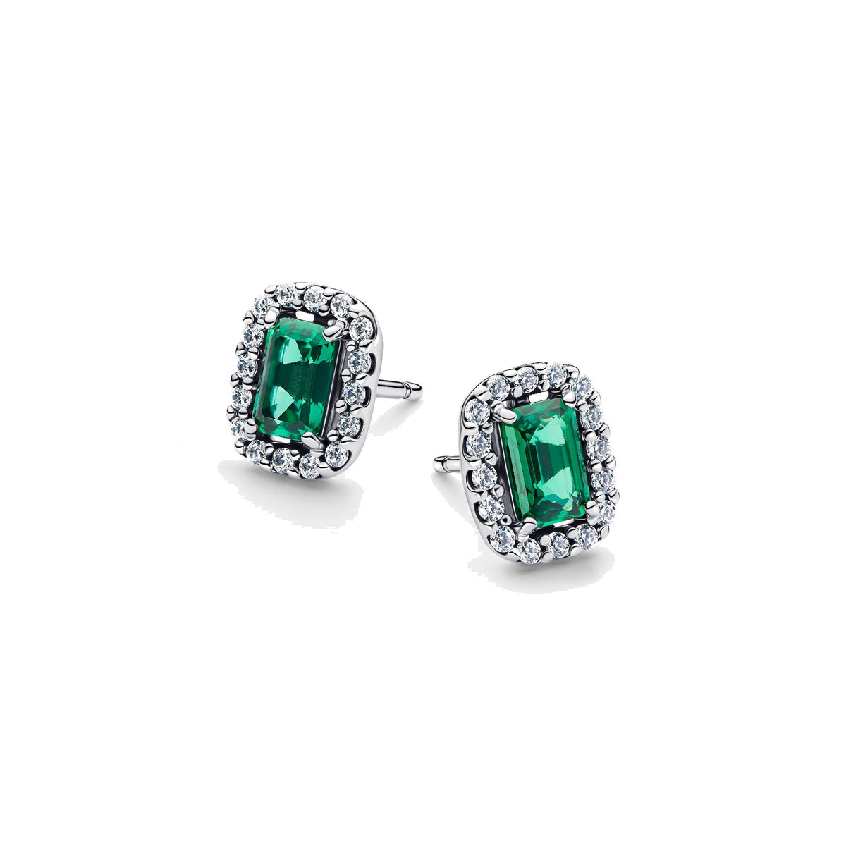 Pendientes Pandora de botón Halo Rectangular Verde Brilllante - Bijuvera