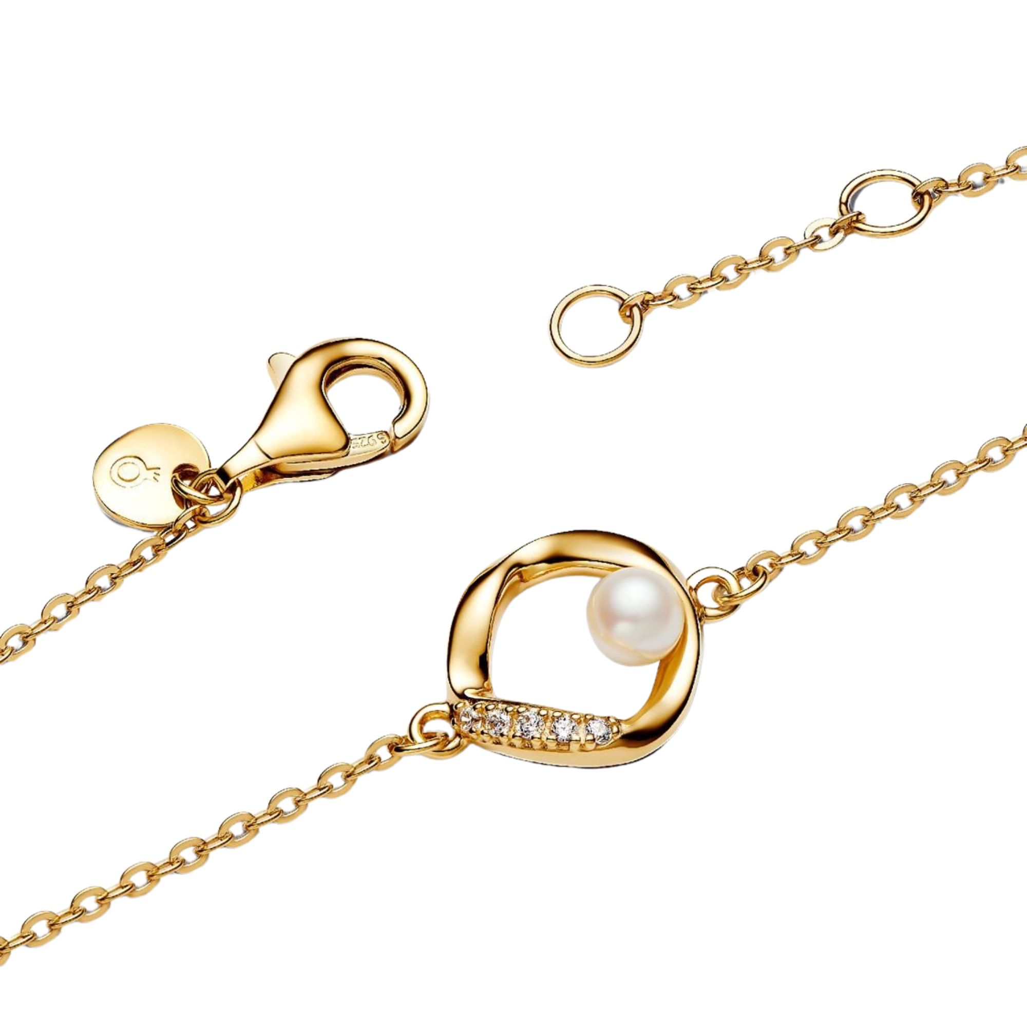 Pulsera Pandora Círculo Forma Orgánica en Pavé y Perla Cultivada de Agua Dulce - Bijuvera