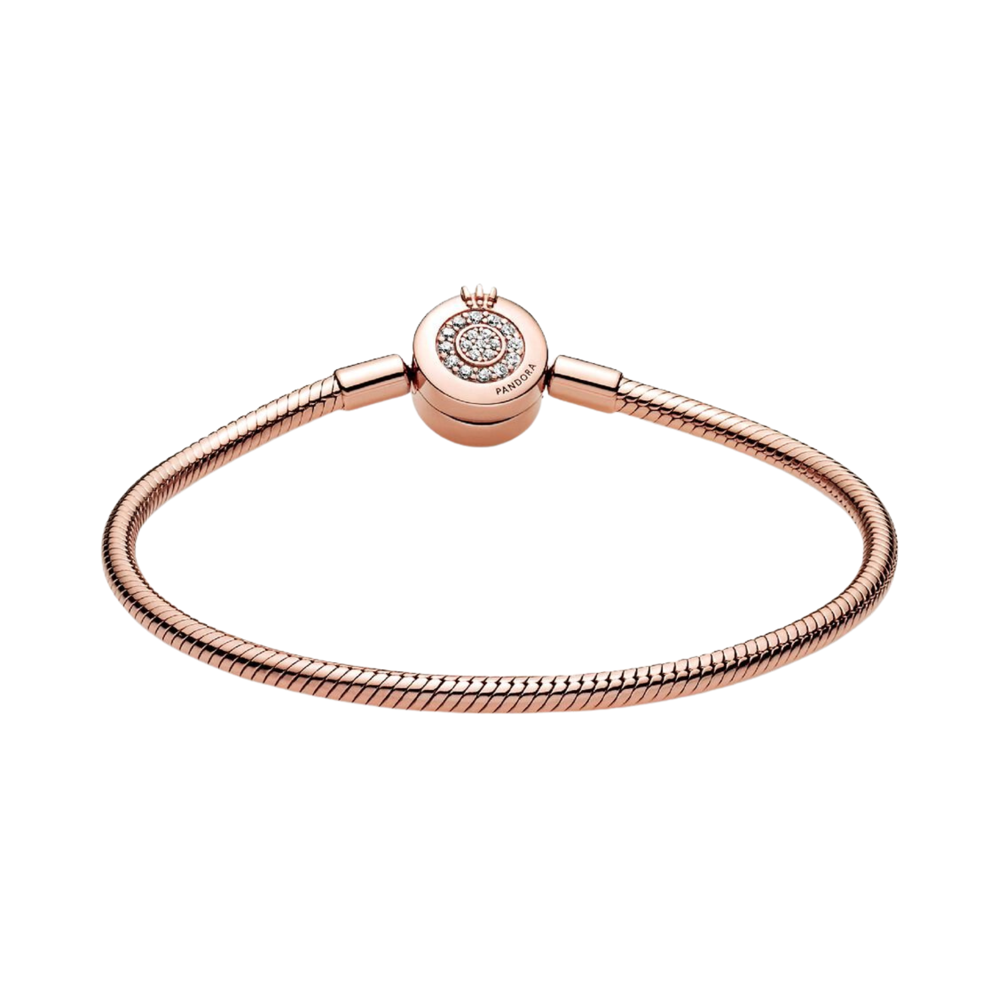 Bracelet Pandora Chaîne de Serpent ou Couronnée Brillante Moments Couleur Or Rose - Bijuvera