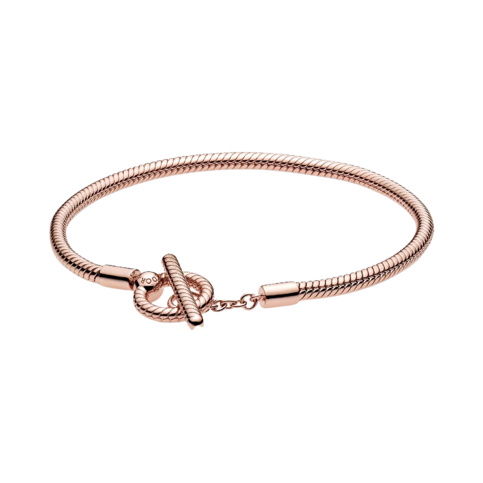 Pulsera Pandora Diseño Cadena de Serpiente Barra en T de Pandora Moments en Color Oro Rosa - Bijuvera
